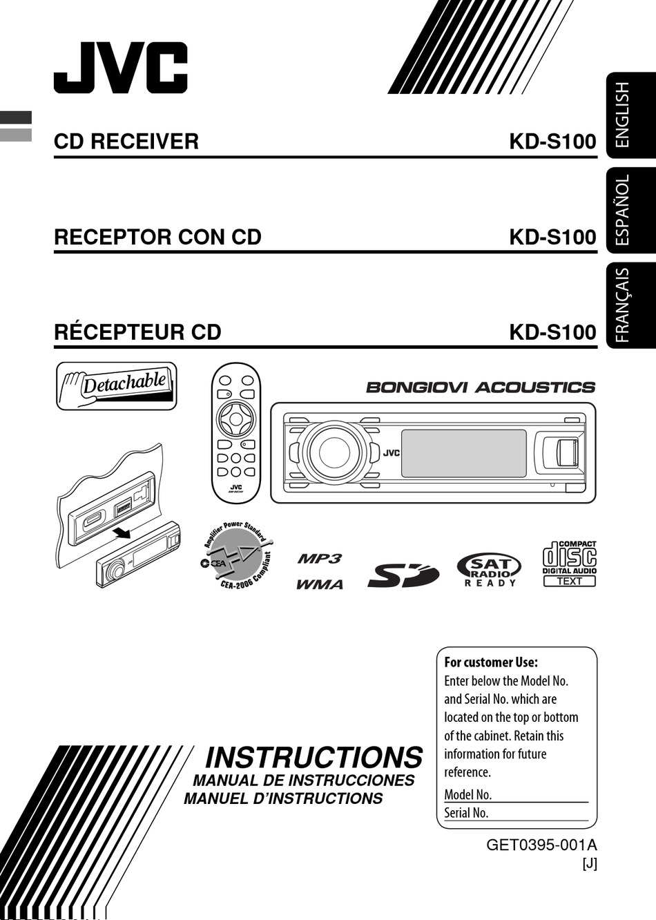 JVC KD-S100 - CD RECEIVER INSTRUCTIONS MANUAL Pdf Download | ManualsLib