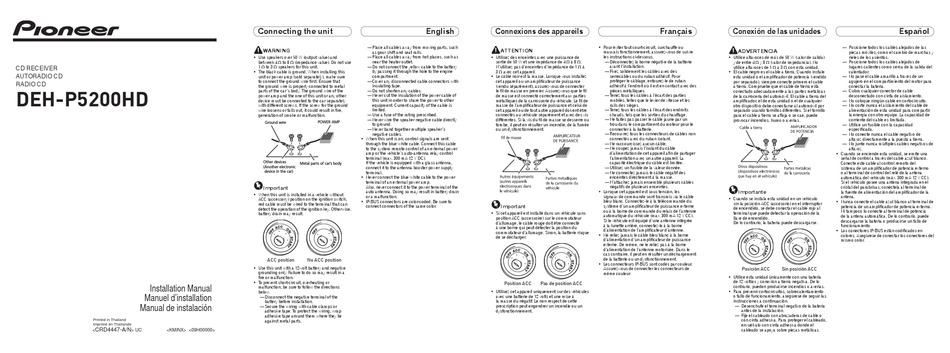 PIONEER DEH-P5200HD INSTALLATION MANUAL Pdf Download | ManualsLib