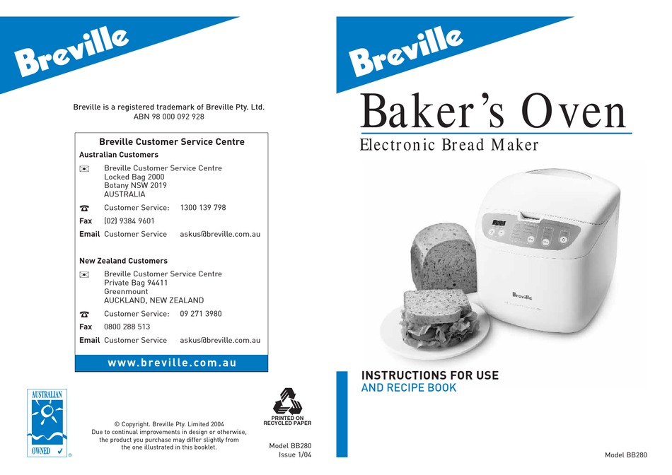 Know Your Baker's Oven; Bread And Dough Settings - Breville BB280  Instructions For Use And Recipe Book [Page 4] | ManualsLib