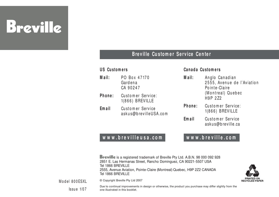 breville 800jexl manual