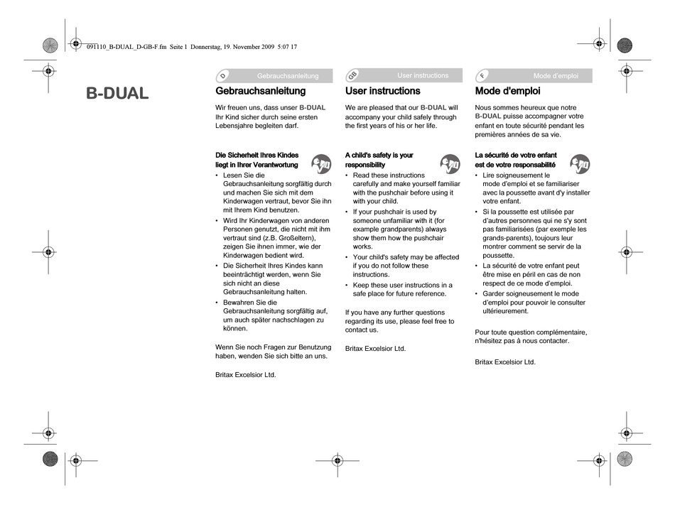 BRITAX B-DUAL USER INSTRUCTIONS Pdf Download | ManualsLib