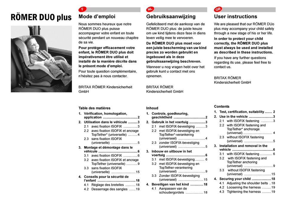 Enlever La Housse; De Bekleding Eraf Halen; Removing The Cover - Britax Duo  Plus - Manual 2 User Instructions [Page 28] | Manualslib