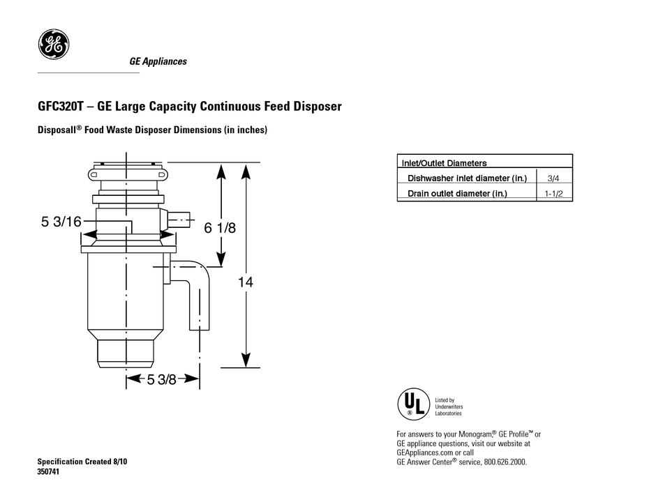 GE DISPOSALL GFC320T DIMENSIONAL INFORMATION Pdf Download ManualsLib
