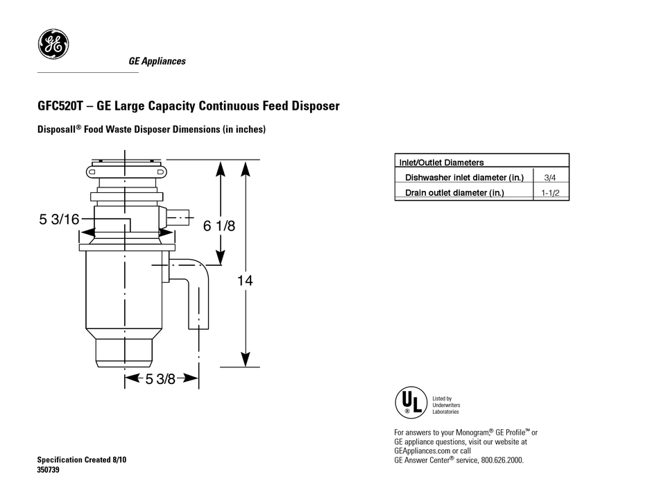 GE DISPOSALL GFC520T DIMENSIONAL INFORMATION Pdf Download ManualsLib