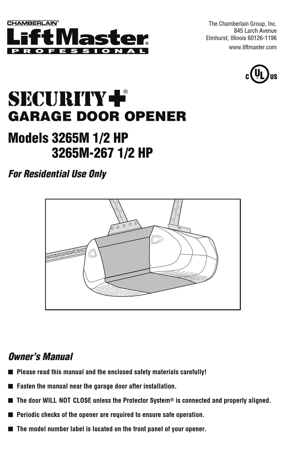 CHAMBERLAIN 3265 OWNER'S MANUAL Pdf Download | ManualsLib