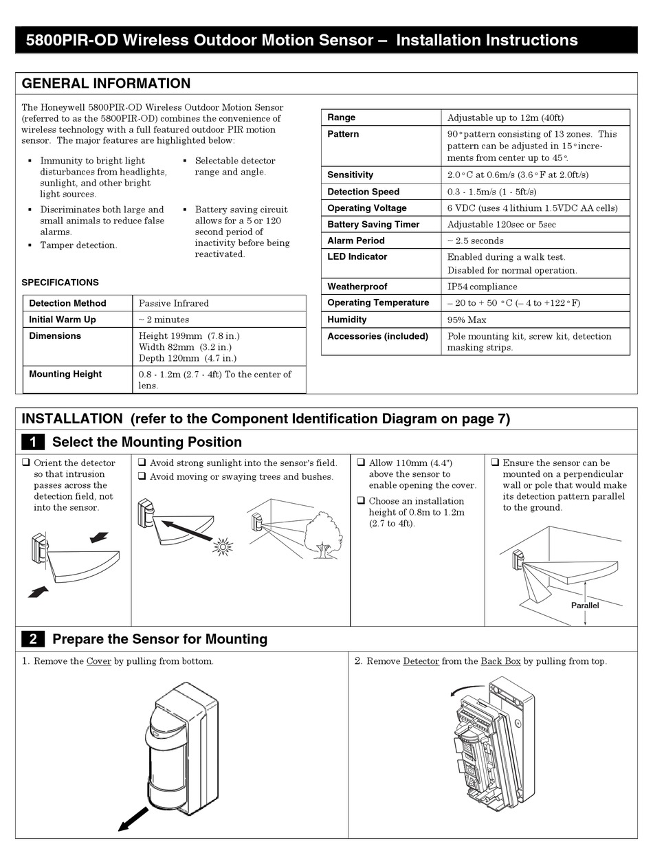 Honeywell 5800pir Res Installation Instructions Manual Pdf Download Manualslib
