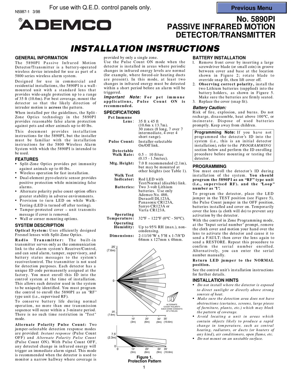 ADEMCO 5890PI INSTALLATION INSTRUCTIONS Pdf Download | ManualsLib