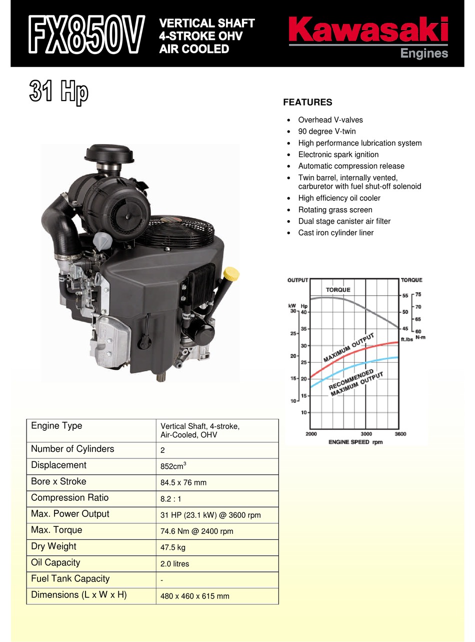 KAWASAKI FX850V DATASHEET Pdf Download | ManualsLib