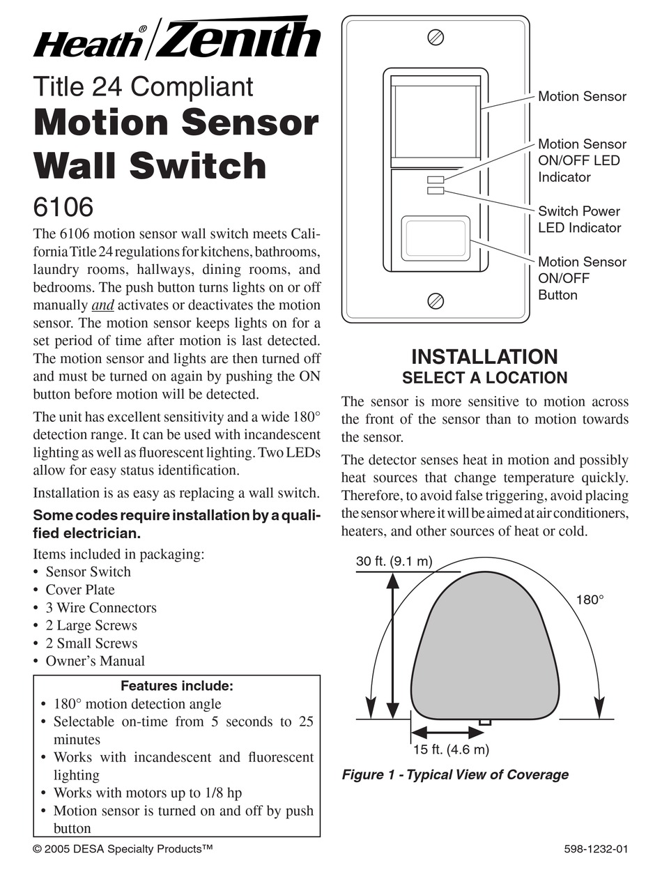 HEATH ZENITH SL-6106-WH - HEATH - VACANCY MOTION SENSOR WALL SWITCH ...