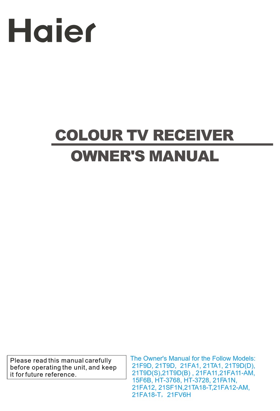 Haier 21fv6h Owner S Manual Pdf Download Manualslib