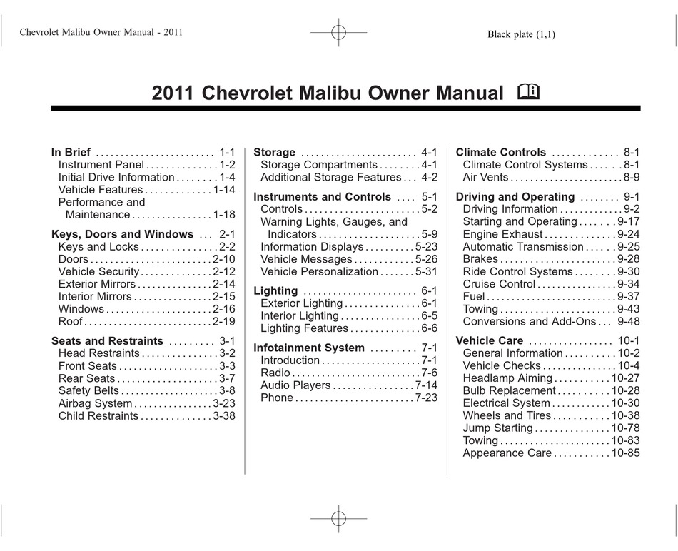 CHEVROLET MALIBU - 2011 OWNER'S MANUAL Pdf Download | ManualsLib