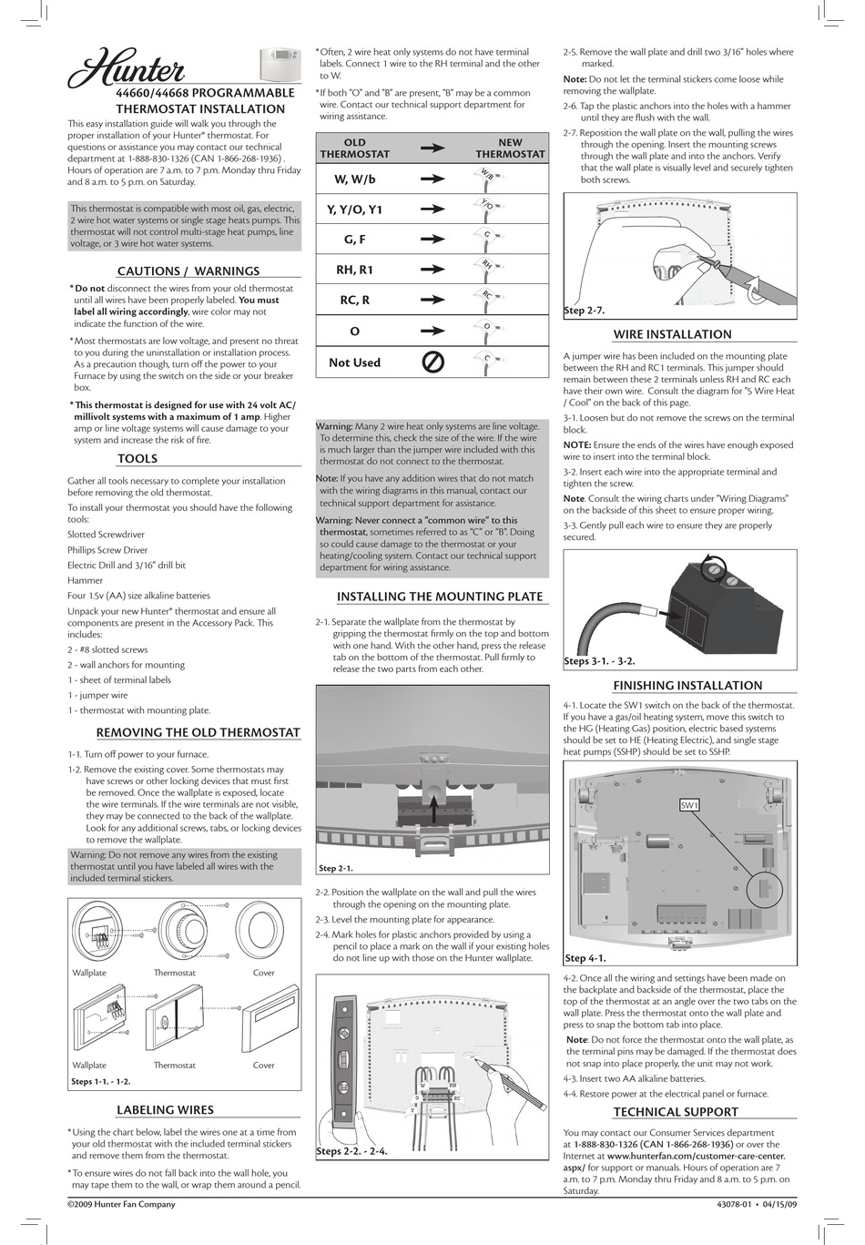 Hunter 44660 Installation Manual Pdf Download Manualslib