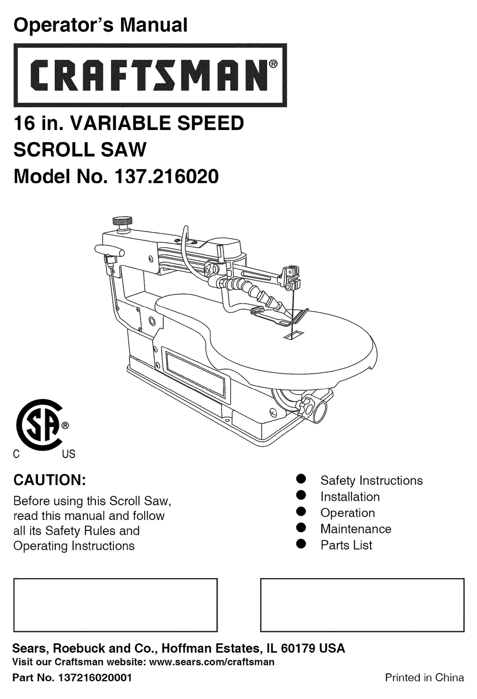 craftsman-21602-16-in-variable-speed-scroll-saw-operator-s-manual