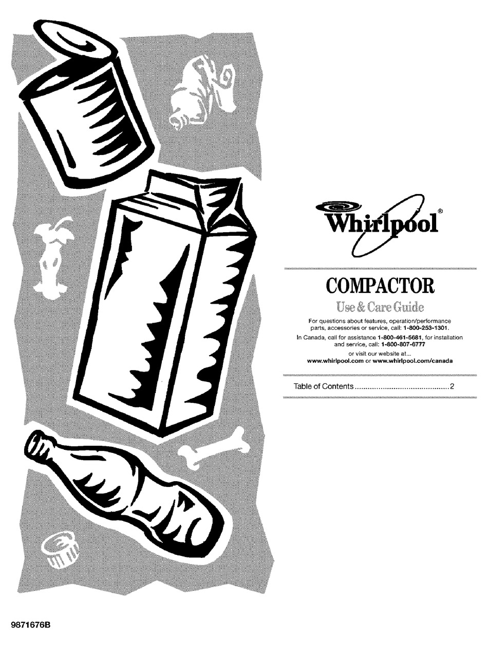 WHIRLPOOL GX900QPLQ 15" TRASH COMPACTOR USE AND CARE MANUAL Pdf