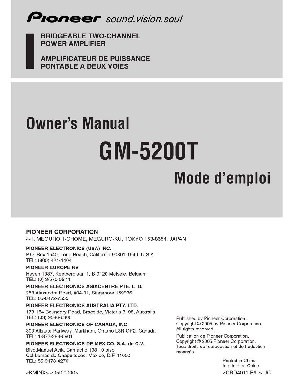 Pioneer Gm 5200t Owner S Manual Pdf Download Manualslib