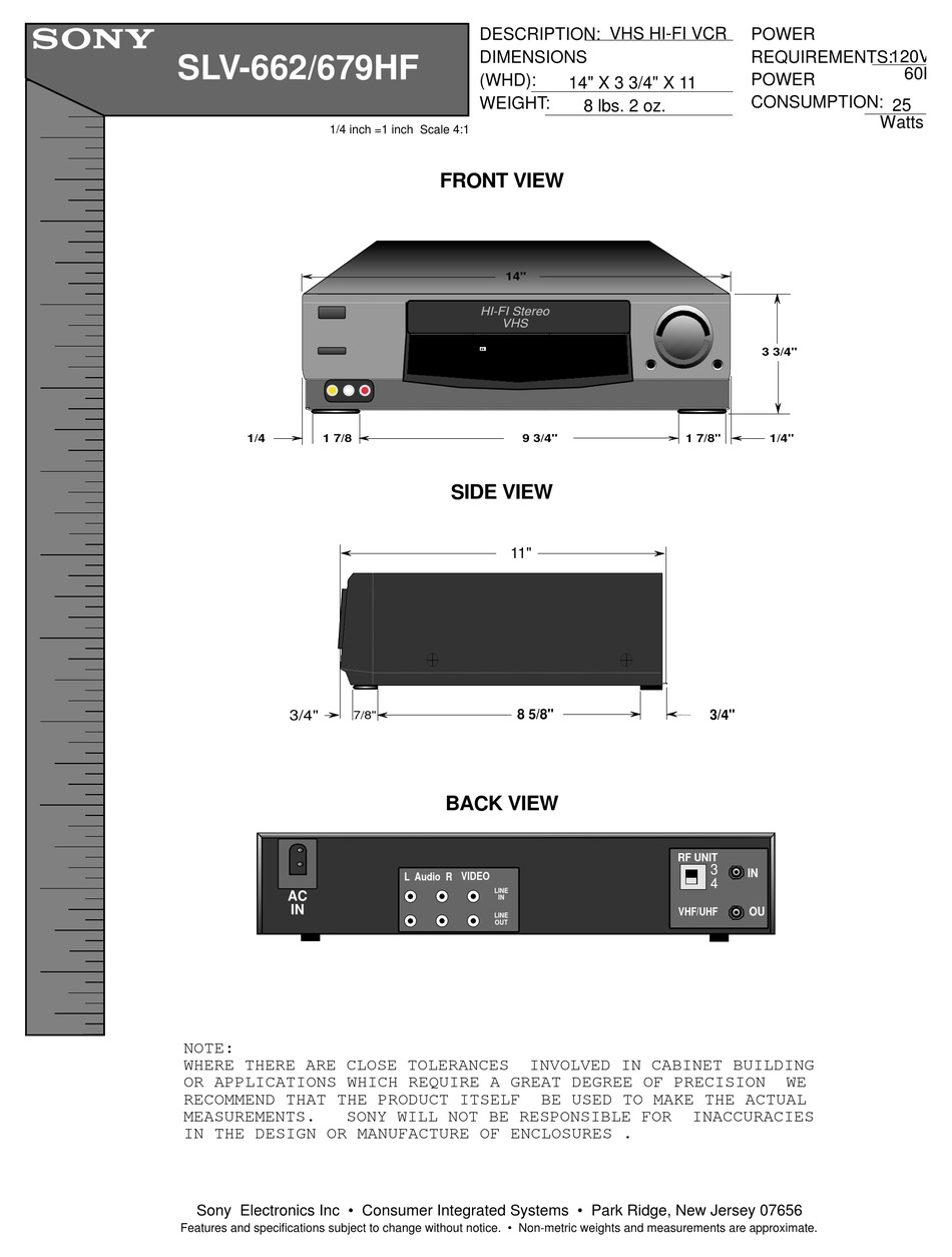 Sony SLV-679HF VCR Video Cassette Recorder VHS Player Recorder