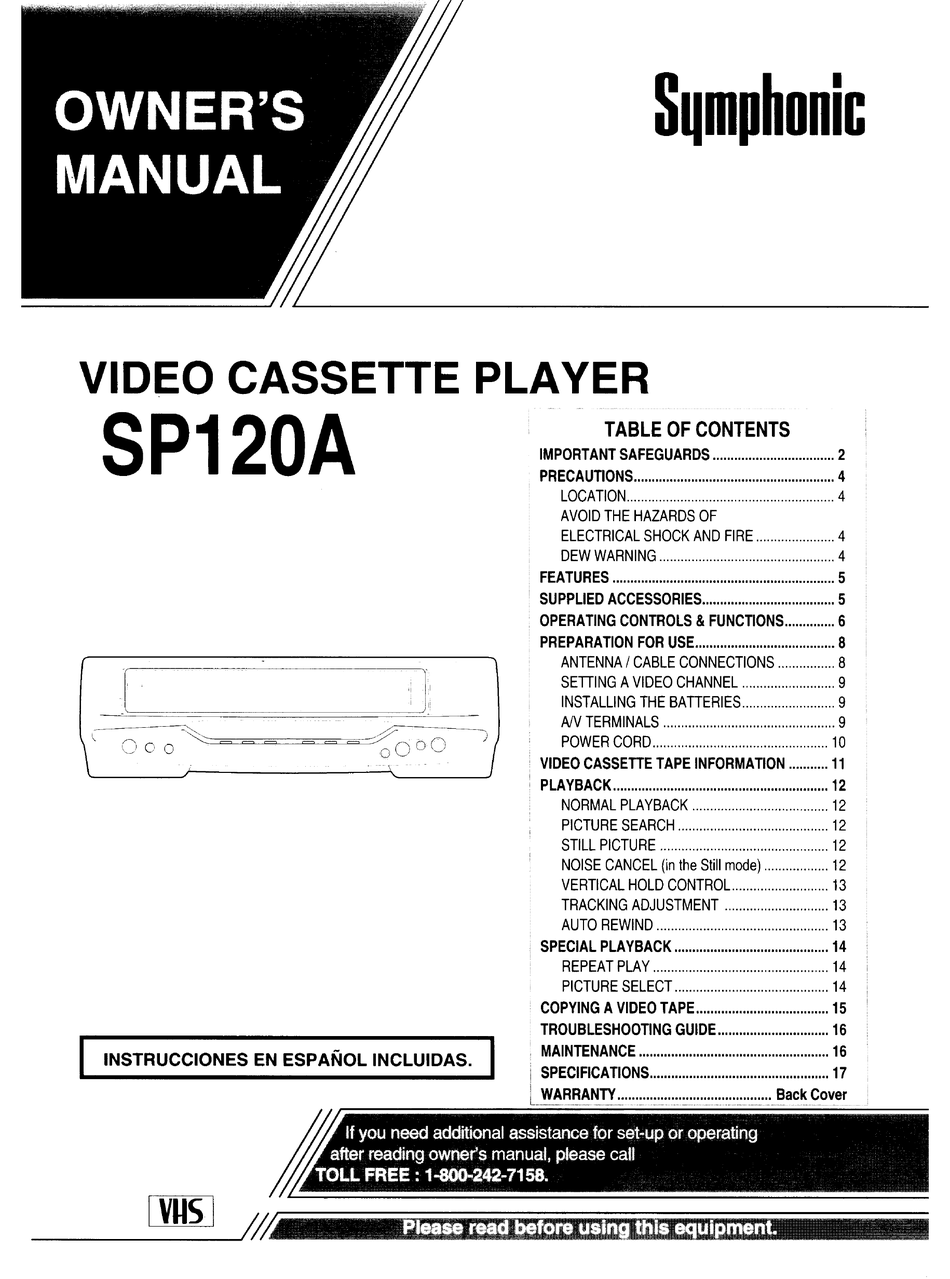 SYMPHONIC SP120A OWNER'S MANUAL Pdf Download | ManualsLib
