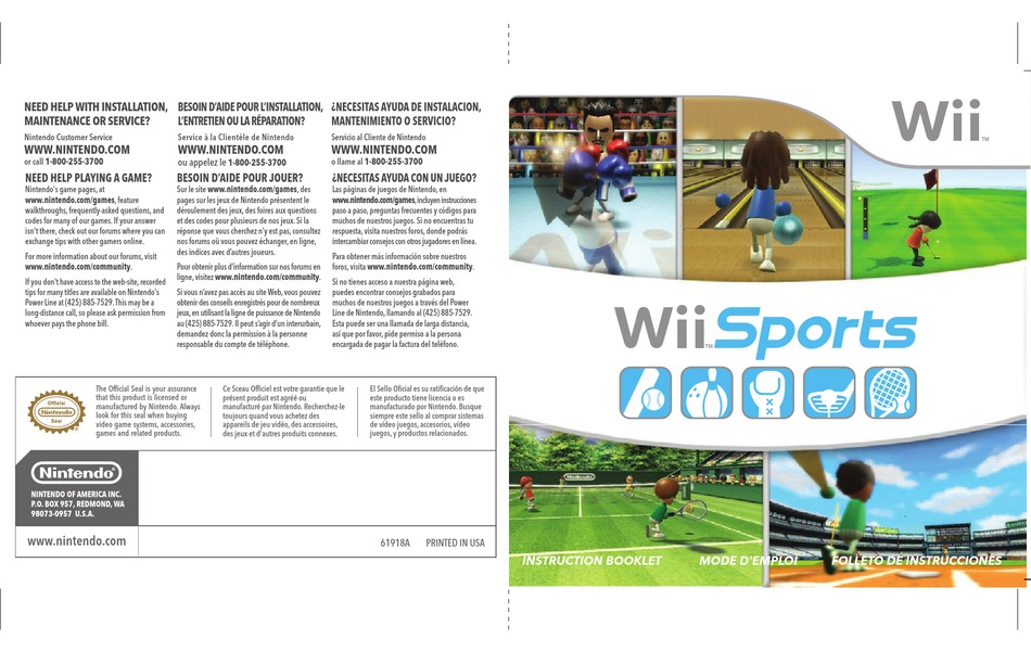 NINTENDO RVL001 WII SPORTS PACK GAME CONSOLE INSTRUCTION BOOKLET Pdf