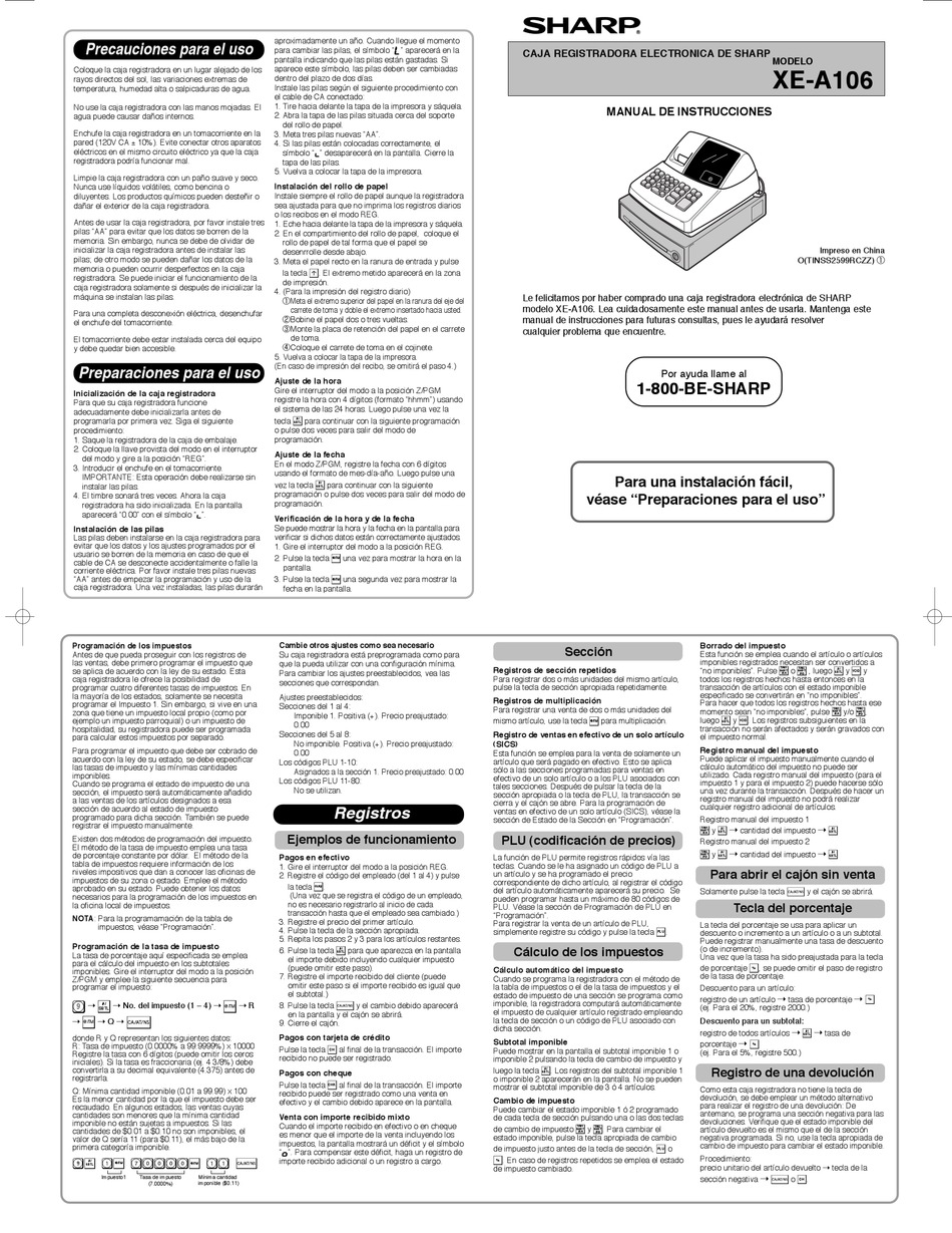 SHARP XE-A106 MANUAL DE INSTRUCCIONES Pdf Download | ManualsLib
