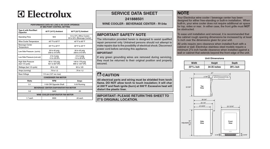 ELECTROLUX EI24WC65GS WINE CELLAR WITH 46 BOTTLE CAPACITY SERVICE