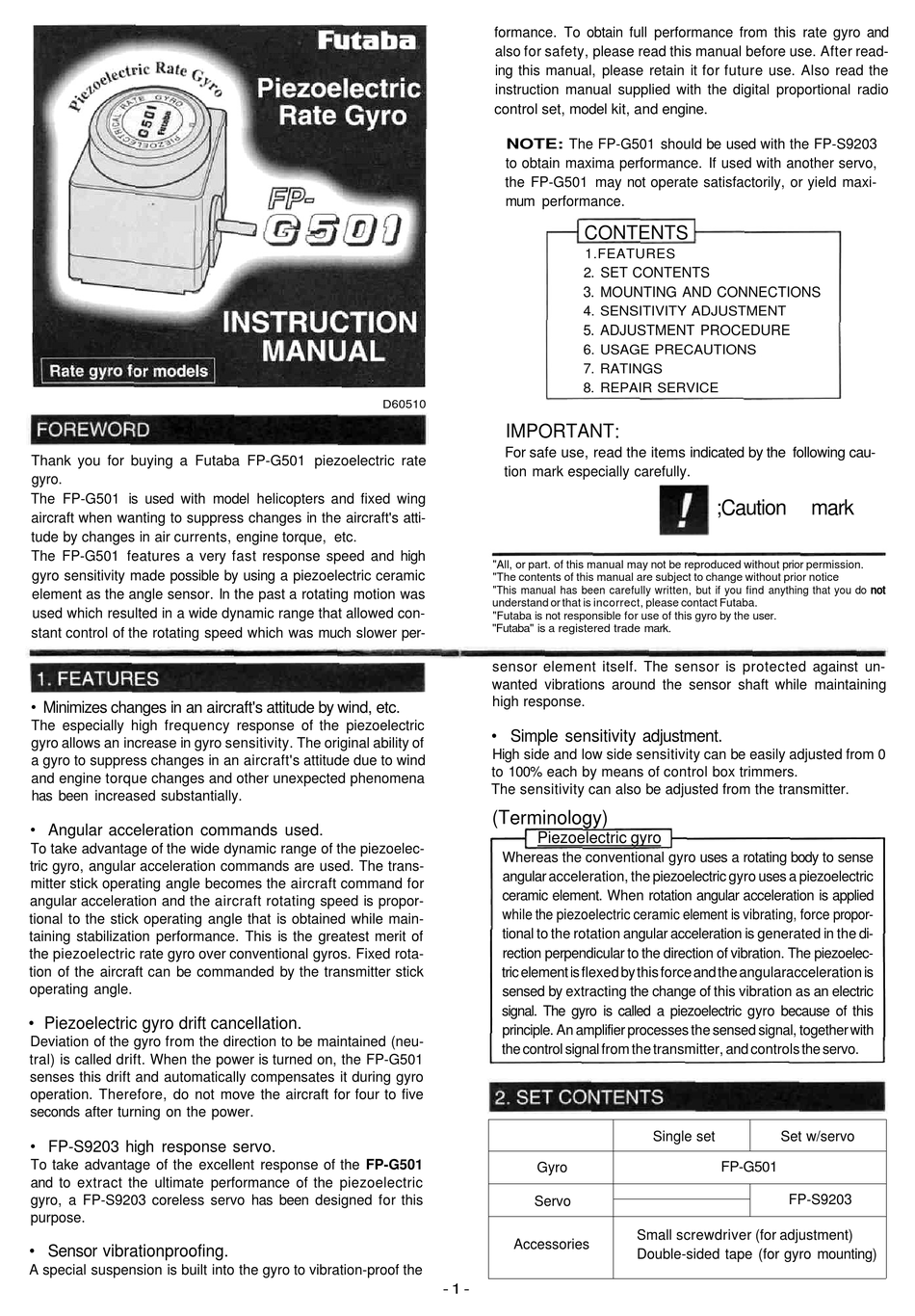 FUTABA G501 INSTRUCTION MANUAL Pdf Download | ManualsLib