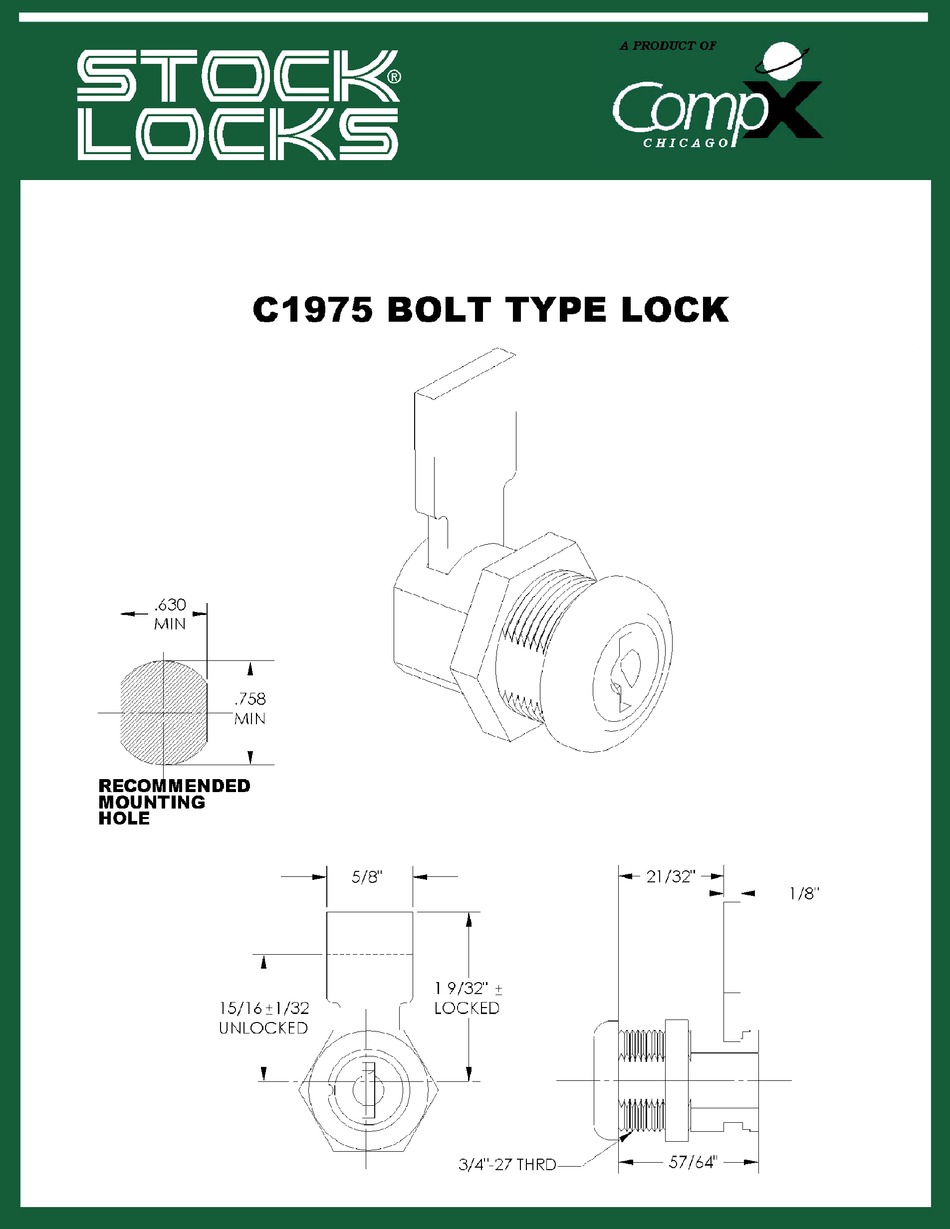 COMPX STOCK LOCKS C1975 DIMENSIONAL DRAWING Pdf Download ManualsLib