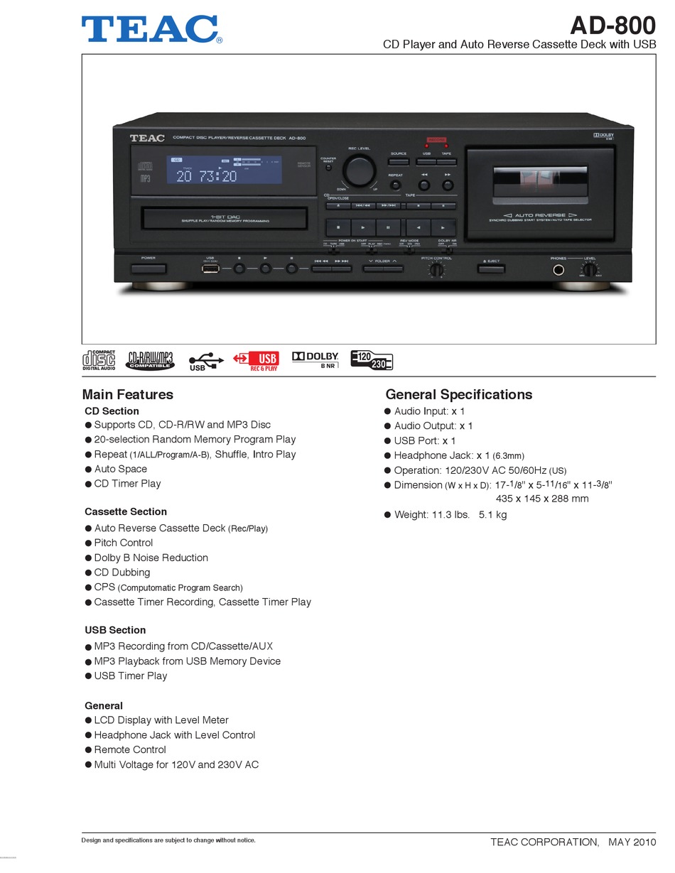 TEAC AD-800 ManualsLib | SPECIFICATIONS Download Pdf