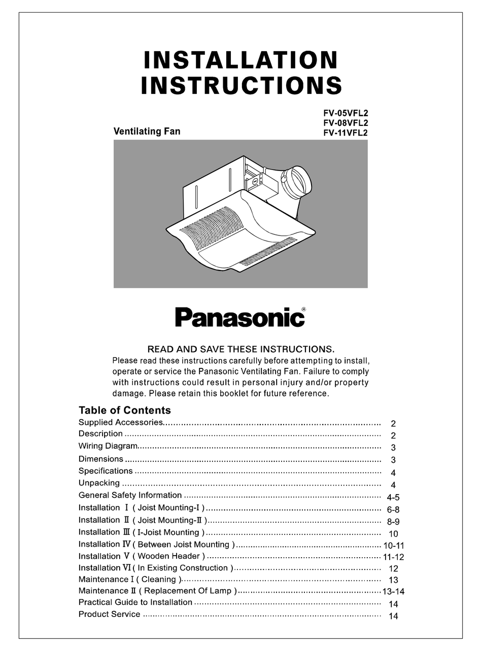 Panasonic Fv 11vfl2 Installation Instructions Manual Pdf Download Manualslib