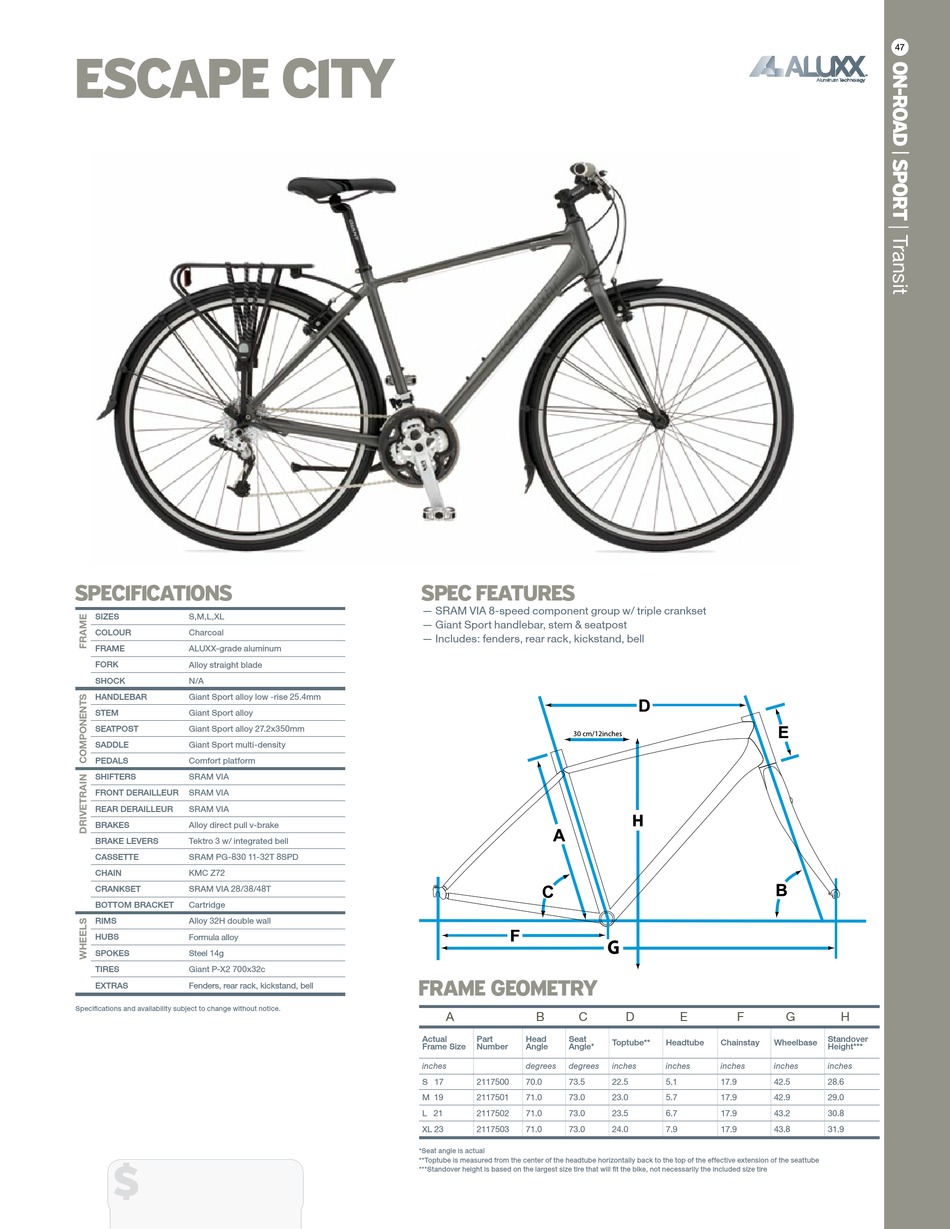 Giant escape 2 size chart hot sale