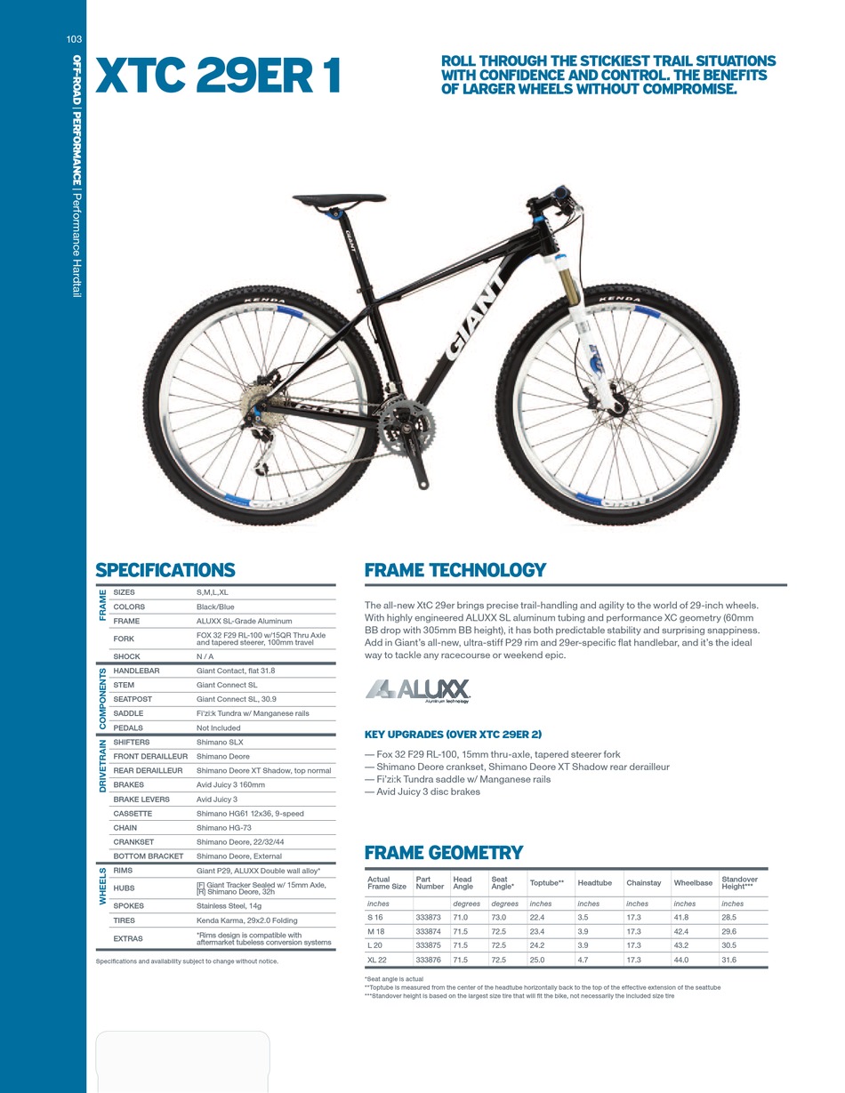 Giant xtc best sale 29er 2014