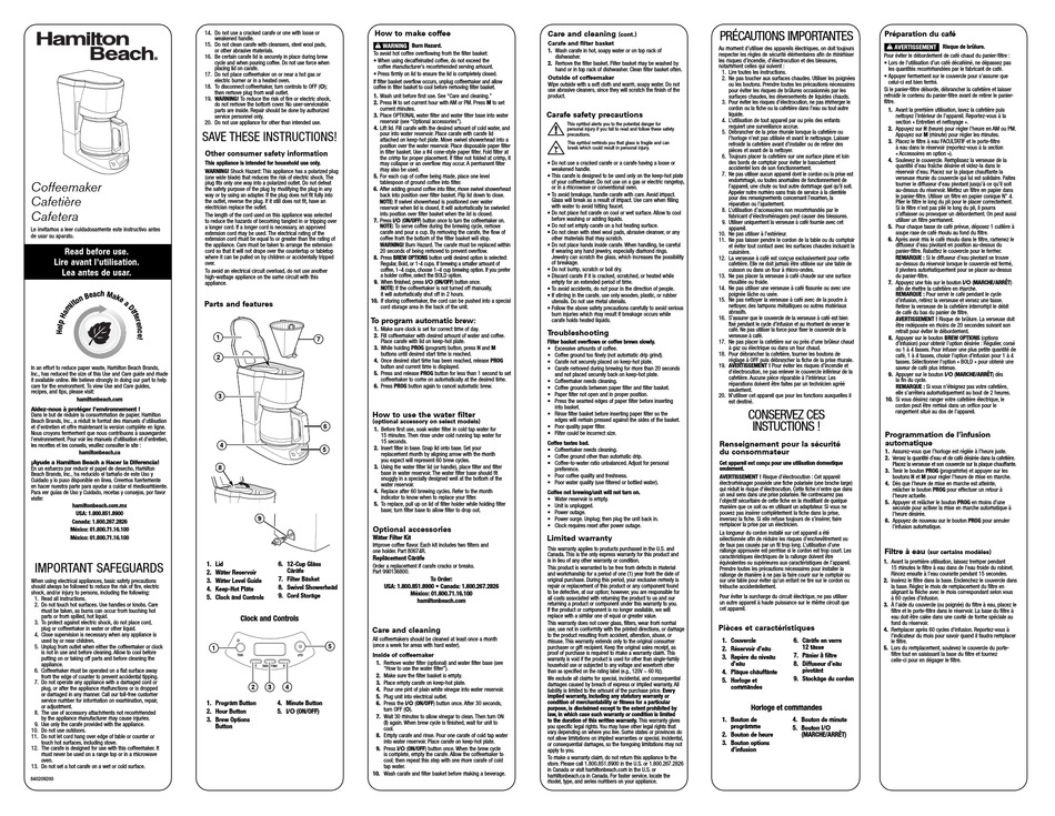 HAMILTON BEACH 49611 USE & CARE MANUAL Pdf Download | ManualsLib