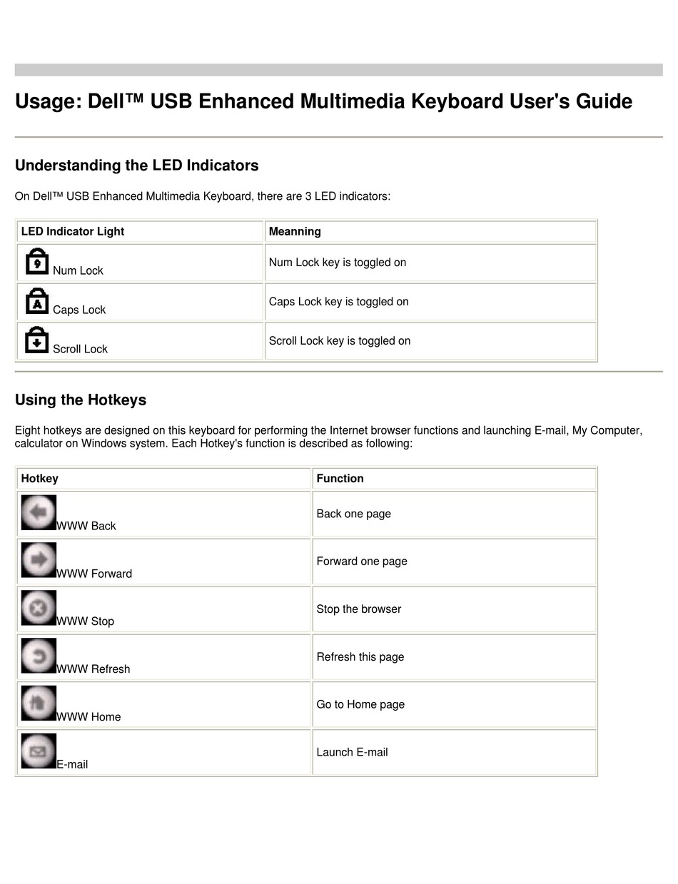 Dell Sk 8135 Keyboard Usb Multimedia User Manual Pdf Download Manualslib