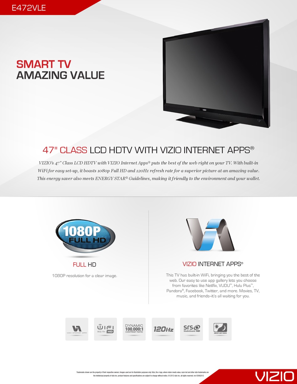 VIZIO E472VLE SPECIFICATIONS Pdf Download | ManualsLib