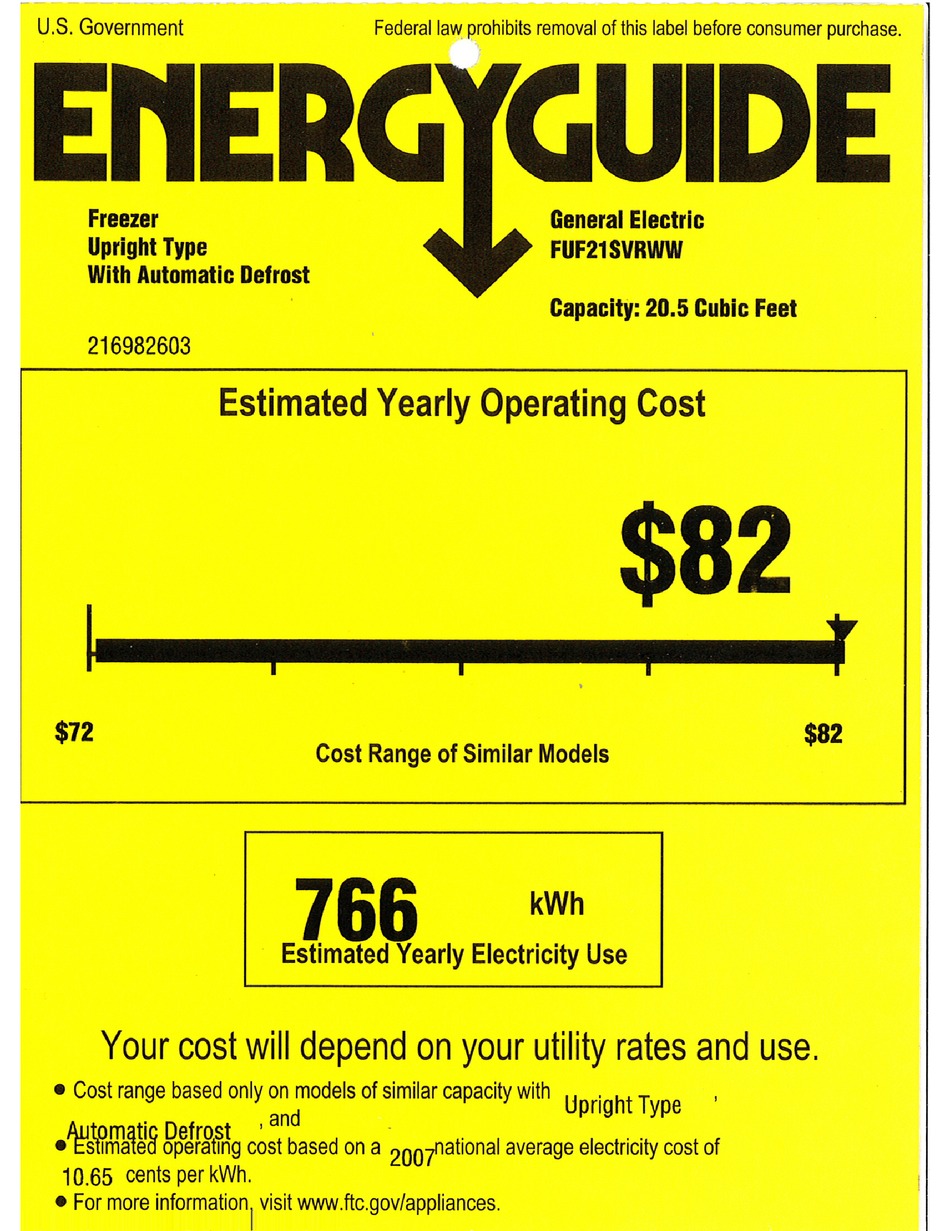 GE FUF21SVRWW ENERGY MANUAL Pdf Download | ManualsLib