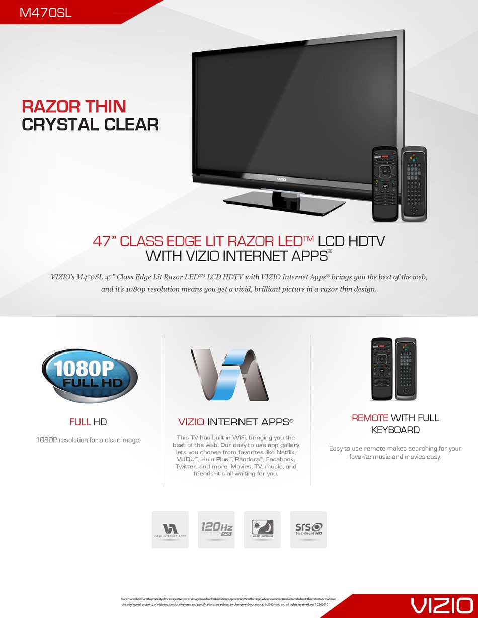 VIZIO M470SL SPECIFICATIONS Pdf Download | ManualsLib