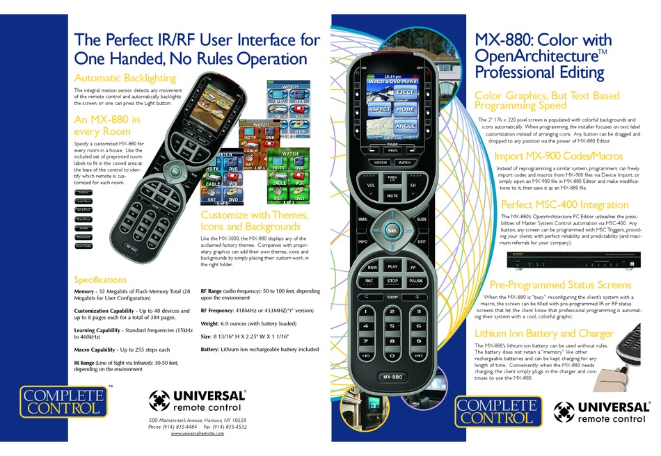 UNIVERSAL REMOTE CONTROL MX880 COMPLETE CONTROL BROCHURE Pdf Download