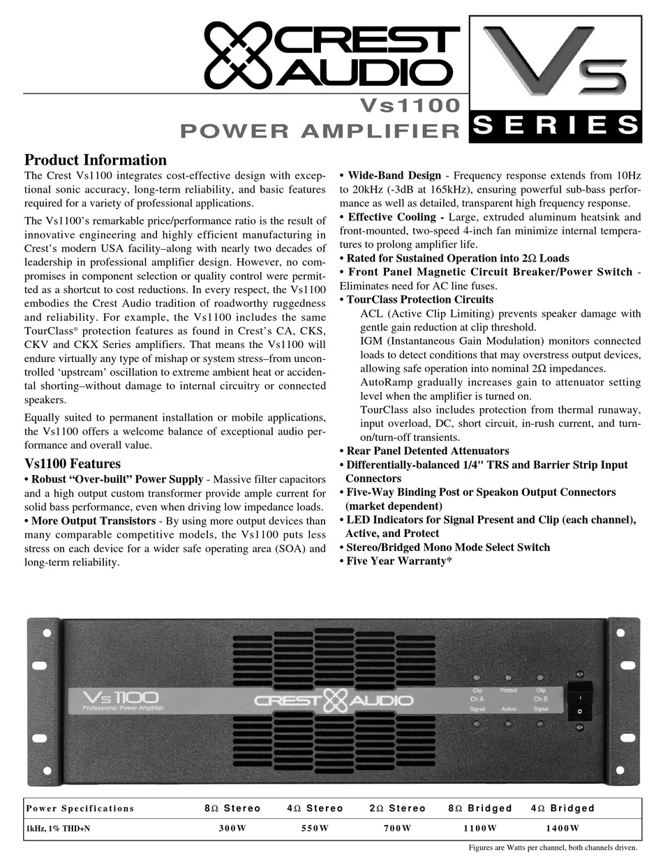 Crest audio vs 1500 схема