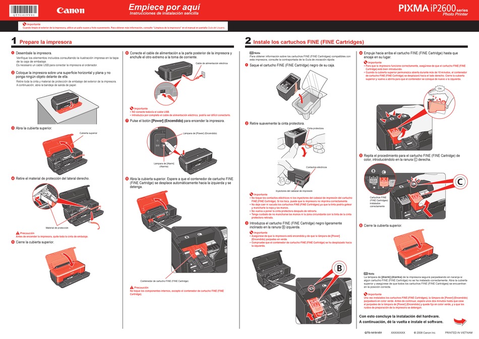 how to setup canon pixma ip2600 manual
