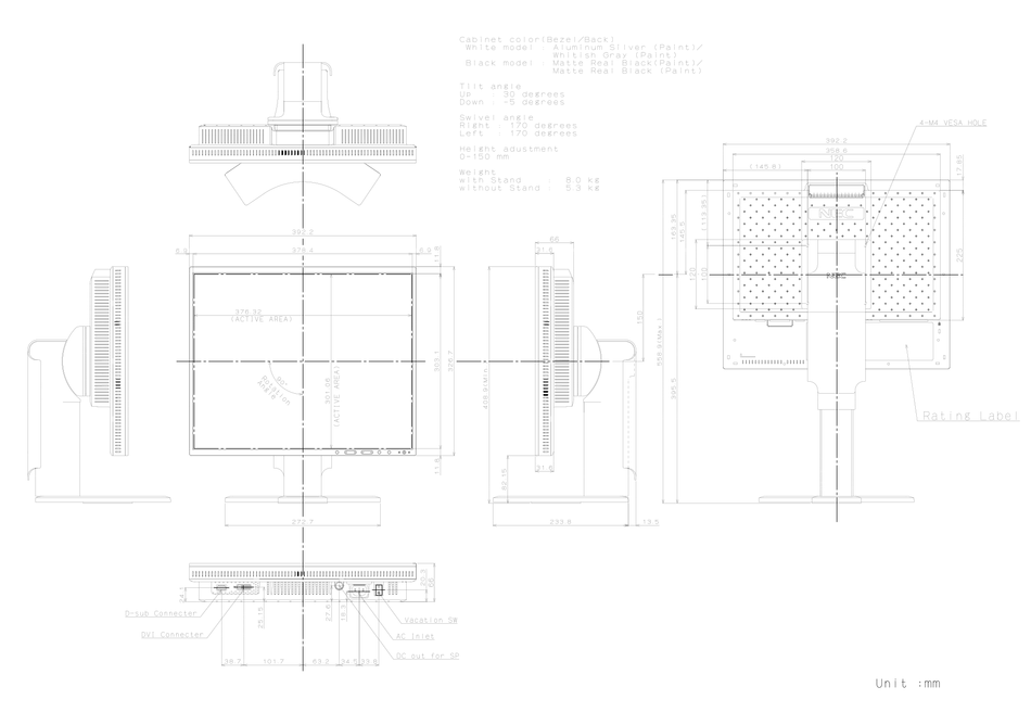 NEC LCD1990FXP PRODUCT DIMENSIONS Pdf Download | ManualsLib