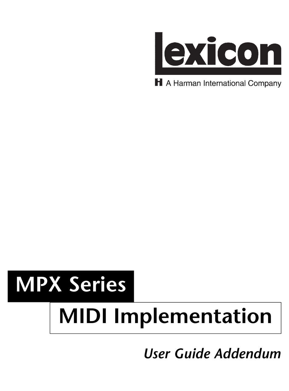 LEXICON MPX ADDENDUM REV 1 MIDI IMPLEMENTATION MANUAL Pdf Download