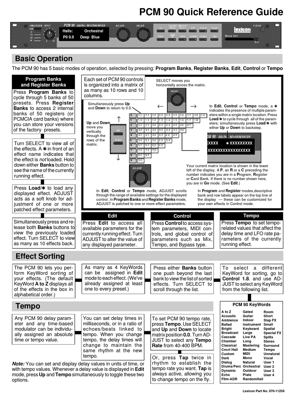 LEXICON PCM 90 QUICK REFERENCE MANUAL Pdf Download | ManualsLib