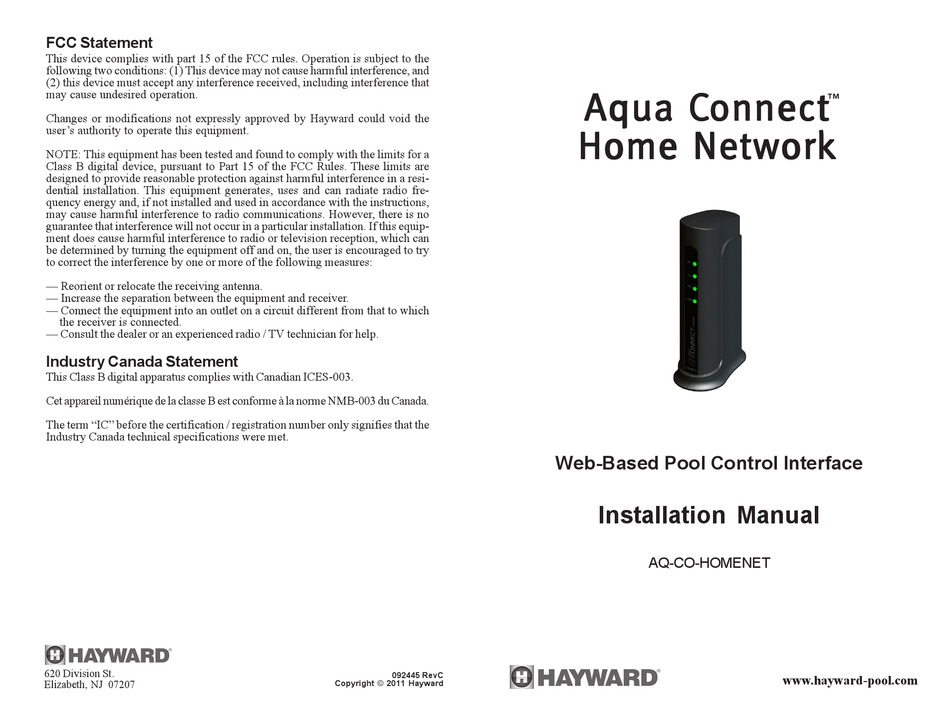 HAYWARD AQUA CONNECT INSTALLATION MANUAL Pdf Download ManualsLib