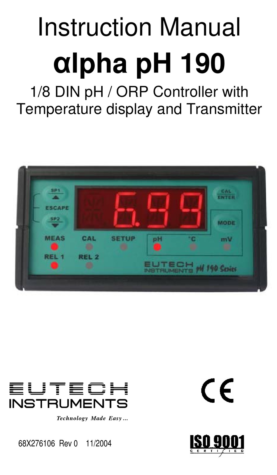 EUTECH INSTRUMENTS ALPHA PH 190 18 DIN PHORP CONTROLLERTRANSMITTER