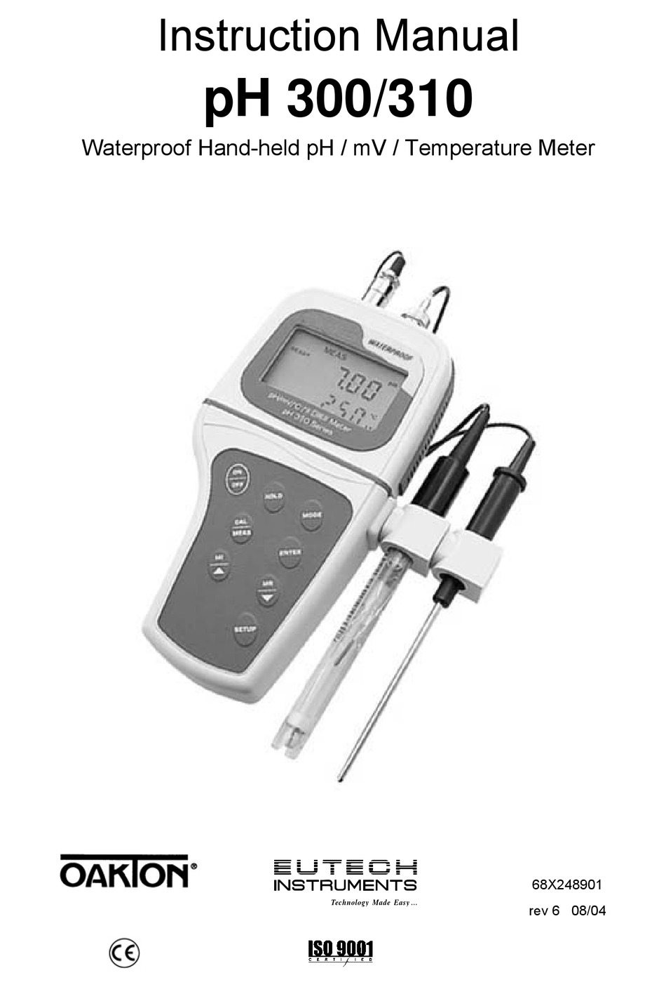 EUTECH INSTRUMENTS WATERPROOF CYBERSCAN PH 300310 PHMV METER