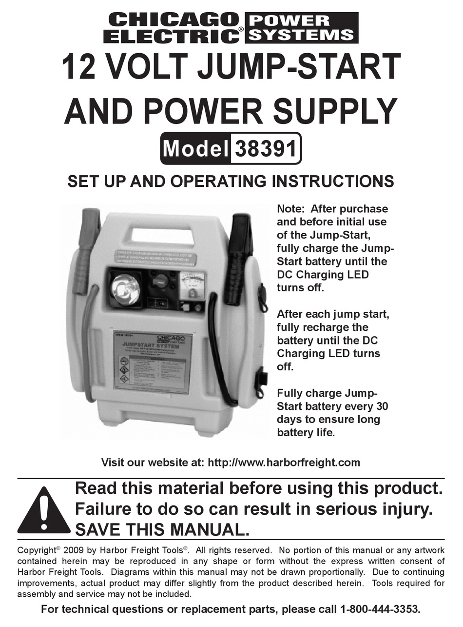 CHICAGO ELECTRIC 38391 SET UP AND OPERATING INSTRUCTIONS MANUAL Pdf