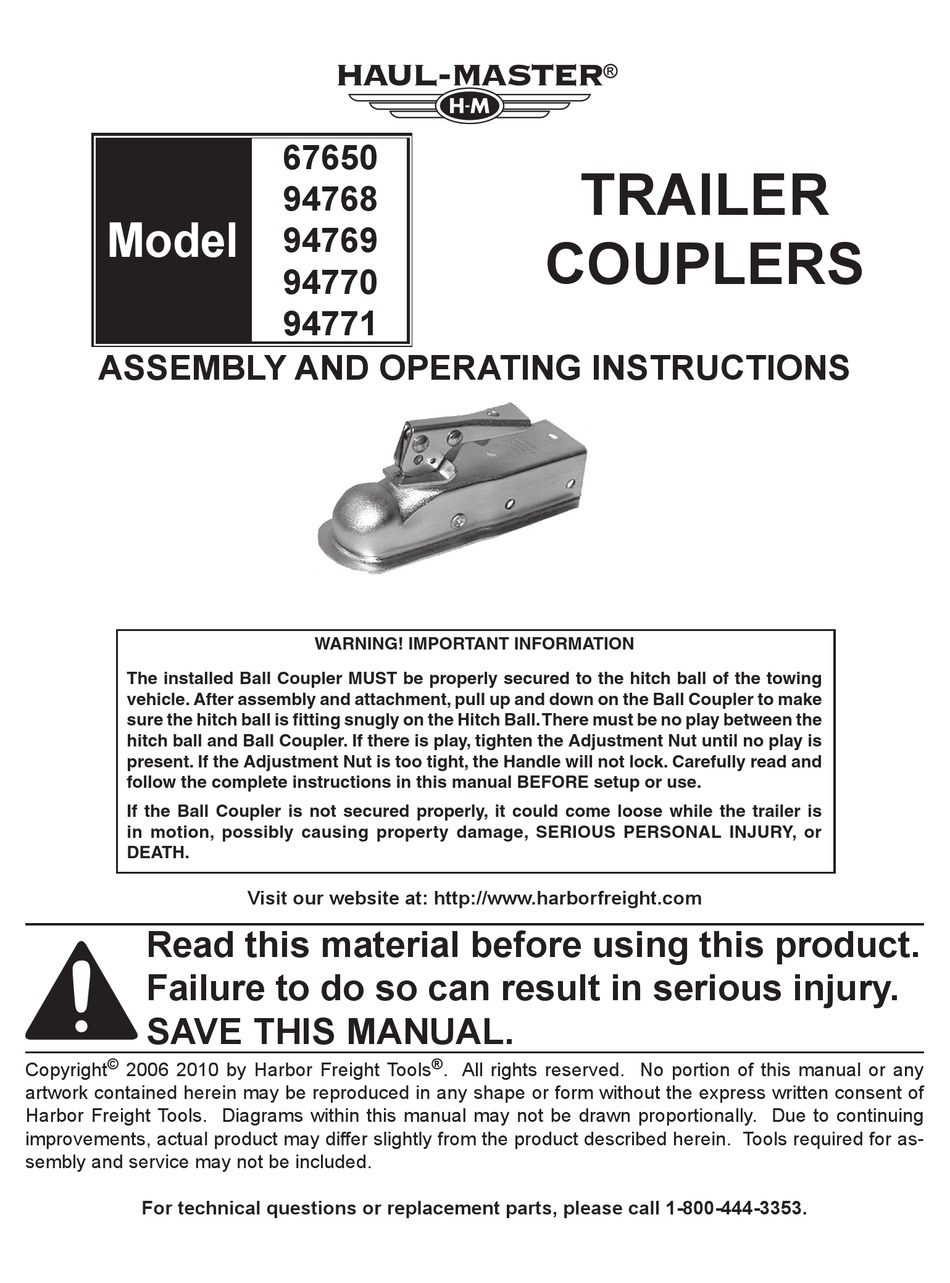 HAUL MASTER 67650 ASSEMBLY AND OPERATING INSTRUCTIONS Pdf Download