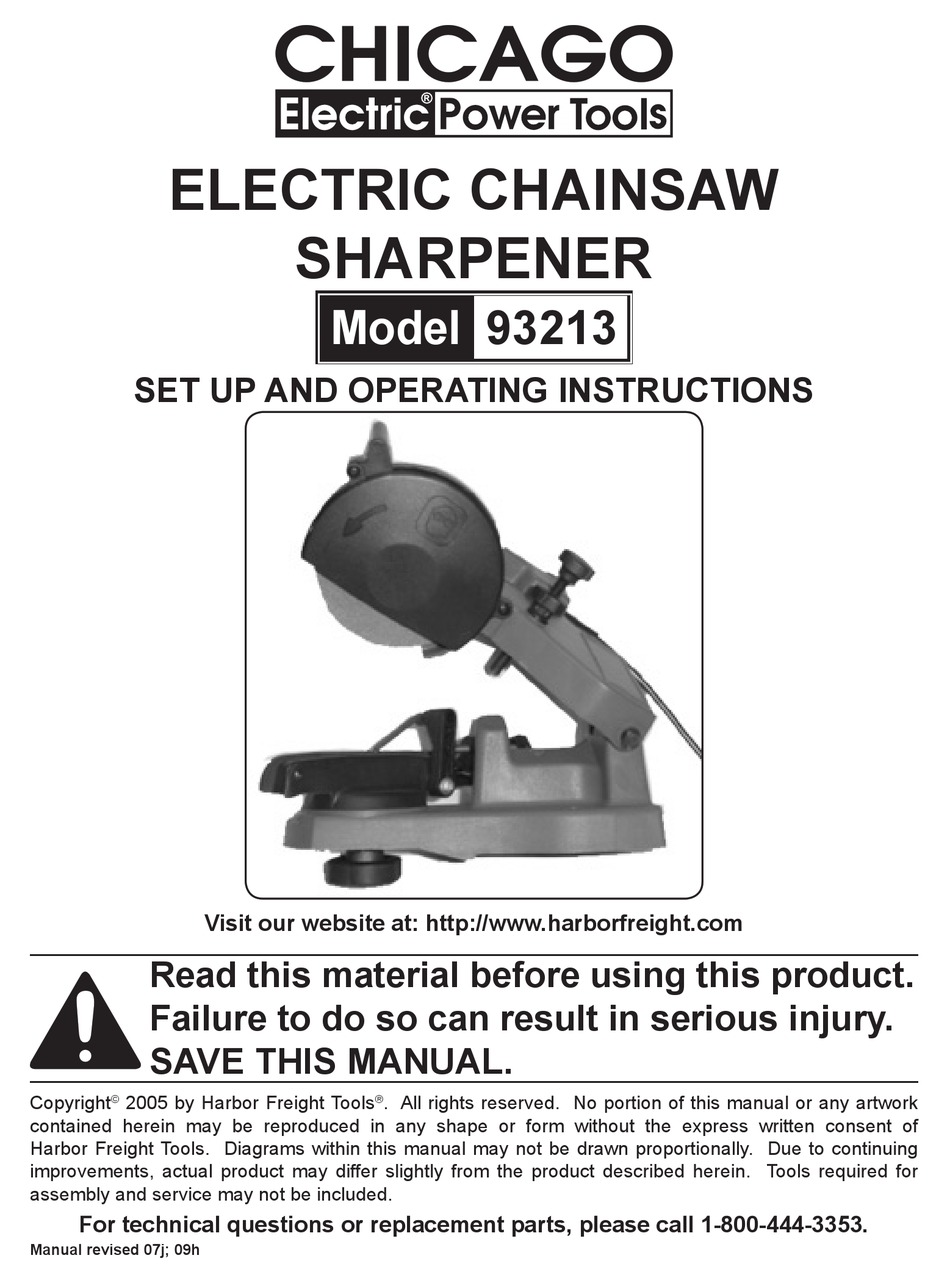 CHICAGO ELECTRIC 93213 SET UP AND OPERATING INSTRUCTIONS MANUAL Pdf
