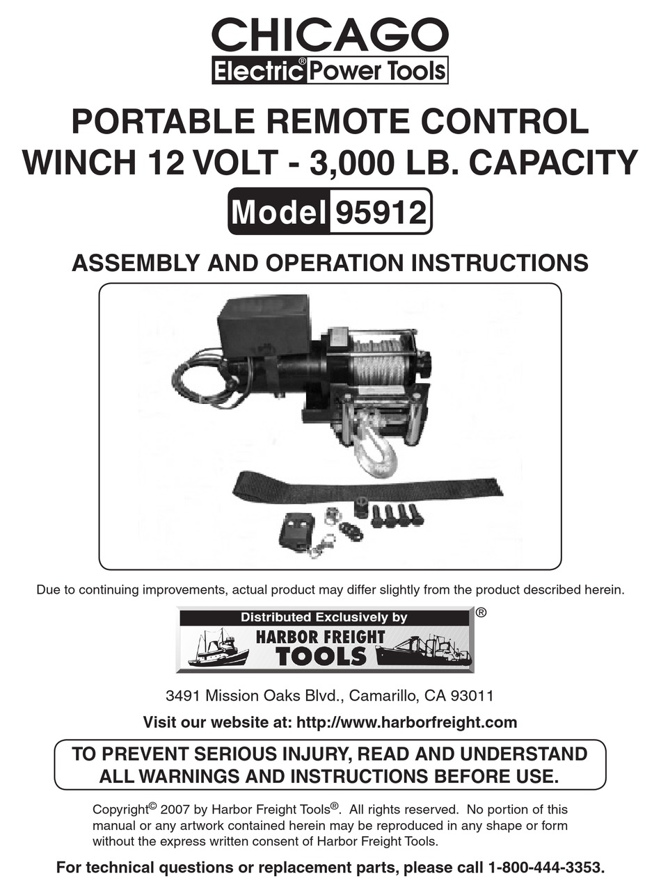 CHICAGO ELECTRIC 95912 ASSEMBLY AND OPERATION INSTRUCTIONS MANUAL Pdf  Download | ManualsLib  ManualsLib