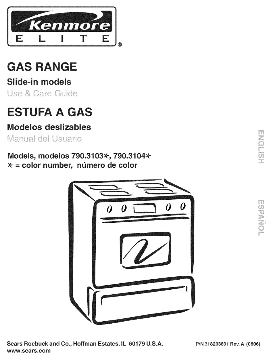 KENMORE 3103 - ELITE 30 IN. SLIDE-IN GAS RANGE USE AND CARE MANUAL Pdf