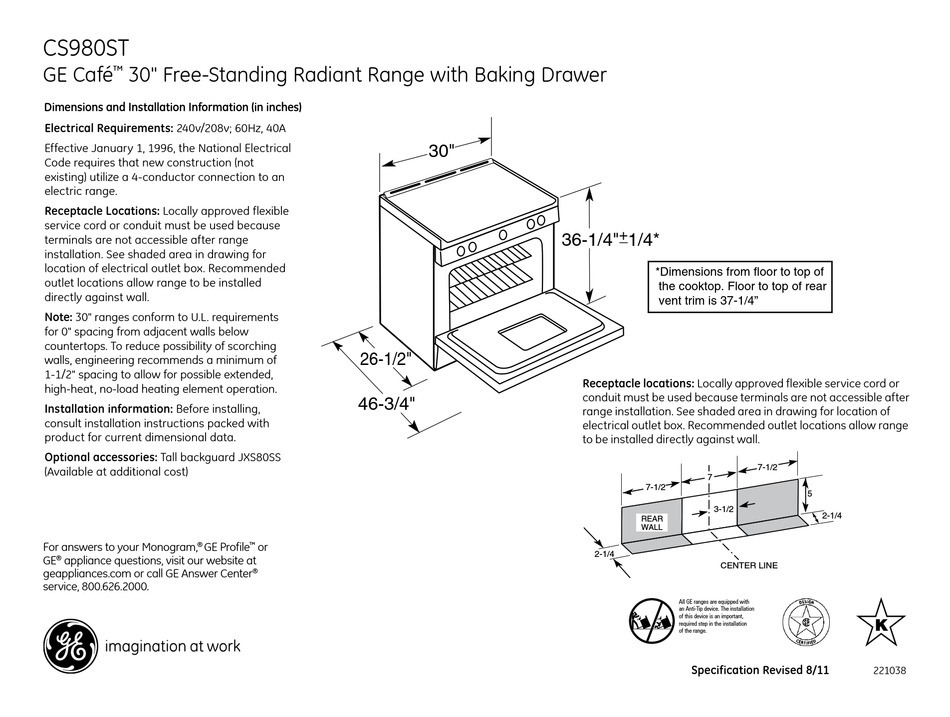 GE CAFÉ CS980STSS DIMENSIONS AND INSTALLATION INFORMATION Pdf Download